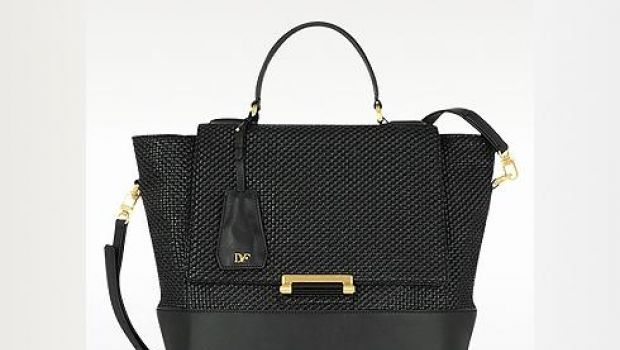 Borsa di lusso in rafia e pelle firmata Diane Von Furstenberg