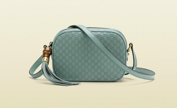 Borsa di lusso Gucci sunshine microguccissima metallizzata blu chiaro