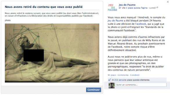 Facebook, la censura delle immagini colpisce anche il Jeu de Paume