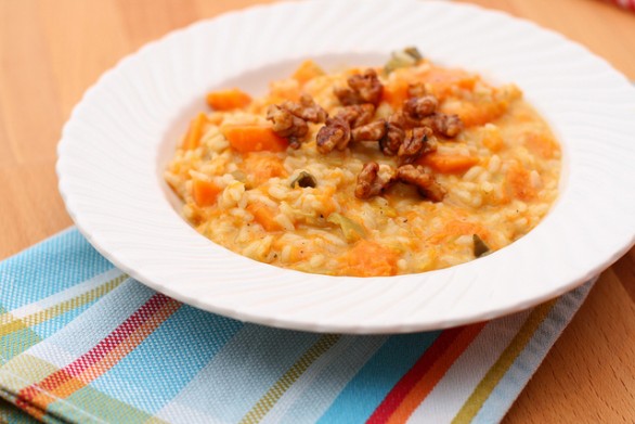 Il risotto con zucca e pancetta facile e veloce