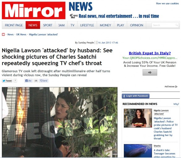 Nigella Lawson aggredita dal marito? Mistero sulle foto del Sunday People