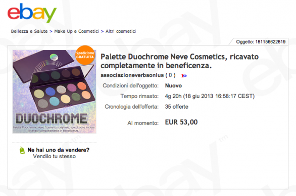 Neve Cosmetics mette all&#8217;asta su eBay 50 palette duochrome per beneficenza