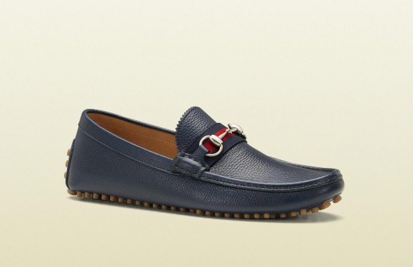 Gucci, mocassino di lusso driver in pelle blu scuro