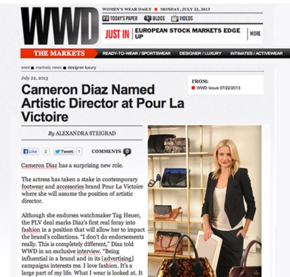 Cameron Diaz direttore artistico del luxury brand Pour la Victorie
