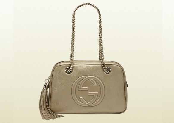 Borsa di lusso Gucci in pelle metallizzata color beige dorato