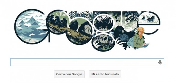 Il Google Doodle di oggi dedicato a Dian Fossey e ai suoi gorilla