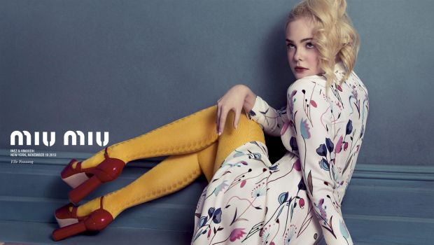 Miu Miu campagna pubblicitaria PE 2014: protagoniste Elizabeth Olsen, Elle Fanning e Bella Heathcote