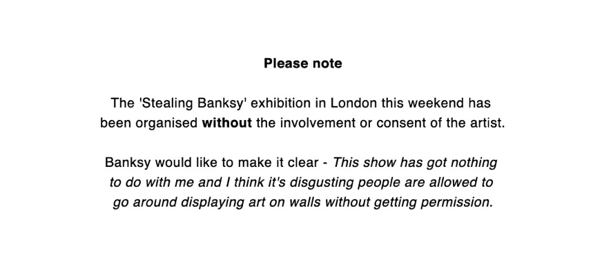 Banksy «disgustato» dall&#8217;asta Stealing Banksy. O così pare