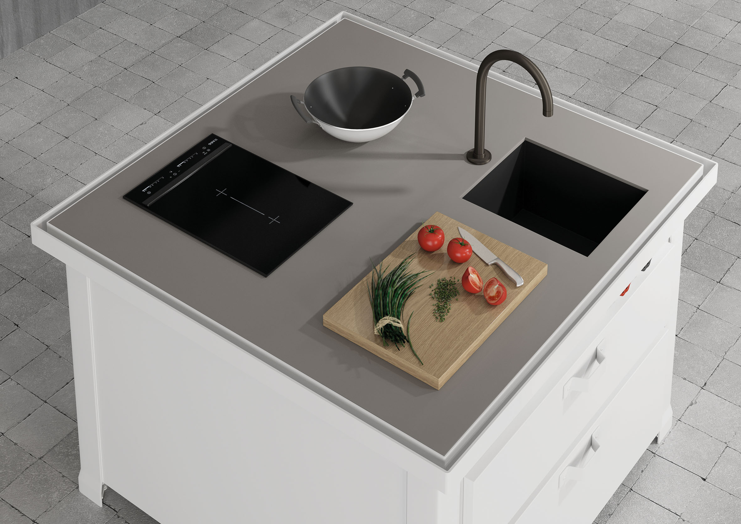 Cucina a isola Mini Minà, design funzionale per gli spazi piccoli