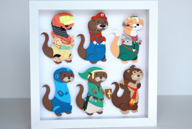 Nintendo papercraft: i personaggi rappresentati come lontre