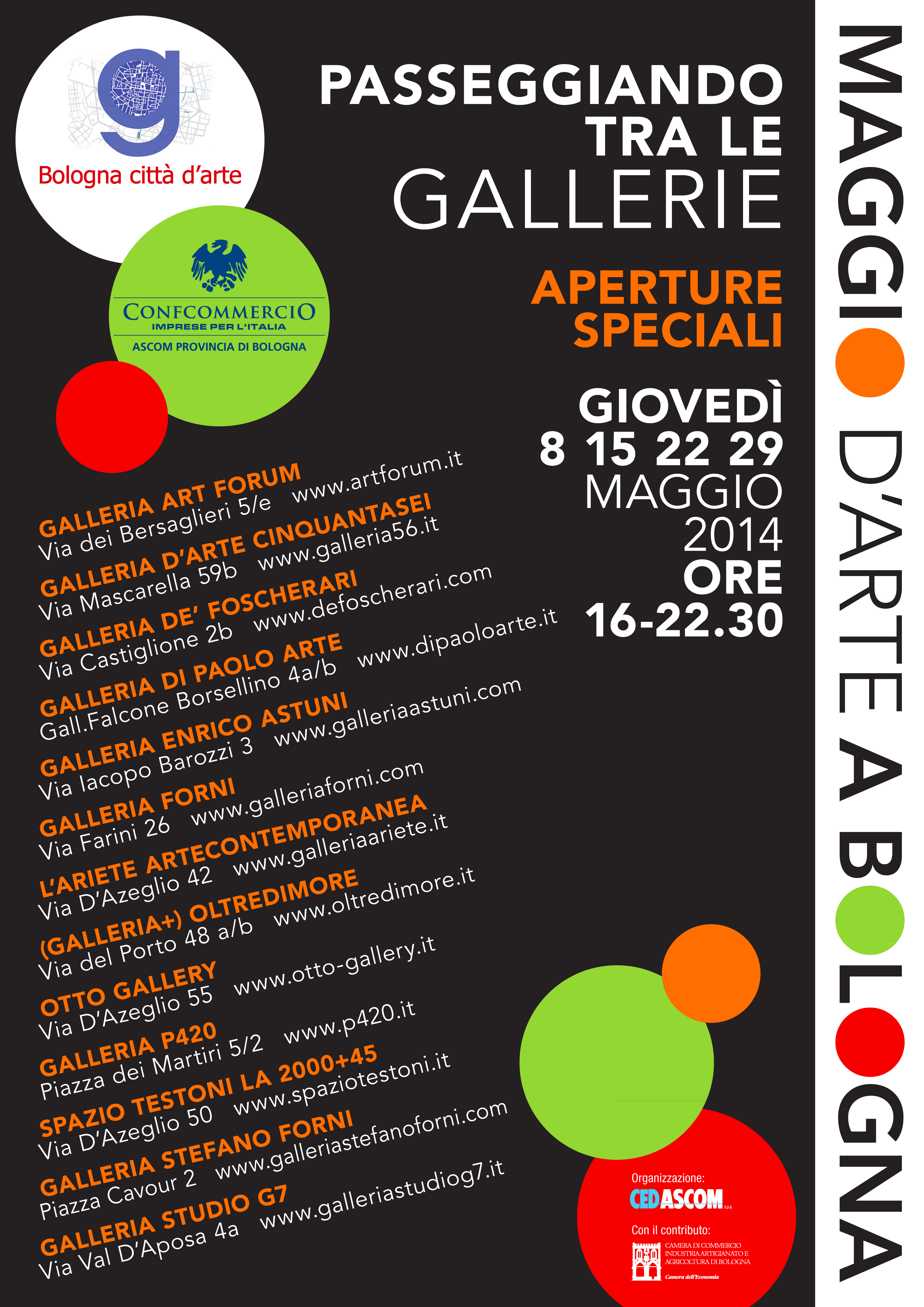 Maggio d&#8217;arte a Bologna:  giovedì 15, 22 e 29 aperture speciali per tredici gallerie