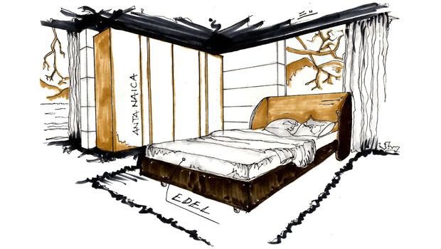 Lema: la modernità dell’armadio Naica incontra le linee vintage del letto Edel
