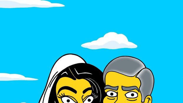 Matrimonio George Clooney e Amal Alamuddin Venezia 2014: la coppia &#8220;simpsonizzata&#8221; da aleXsandro Palombo, gli artwork
