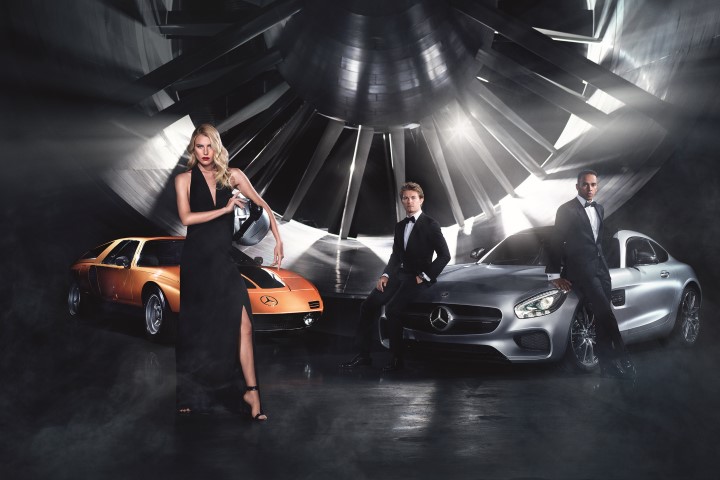 Mercedes Benz campagna moda autunno inverno 2015 2016: protagonisti Lewis Hamilton, Nico Rosberg e Dree Hemingway