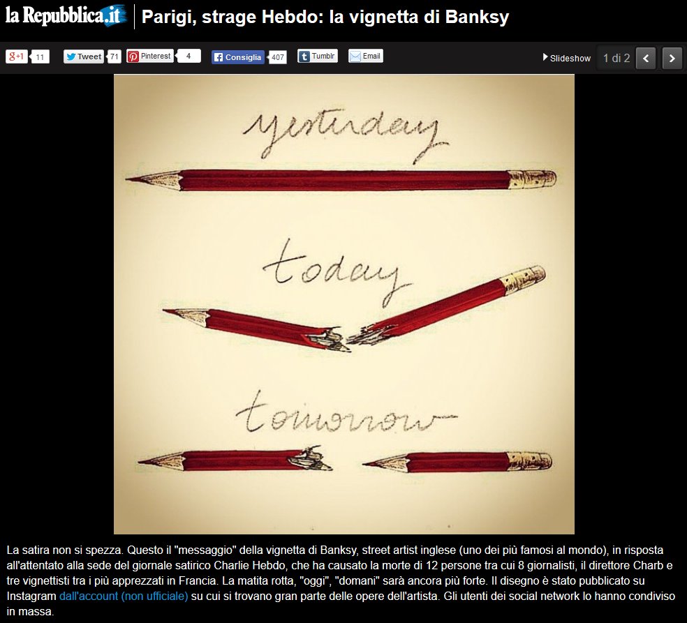 Charlie Hebdo: l&#8217;omaggio attribuito a Banksy è di Lucille Clerc