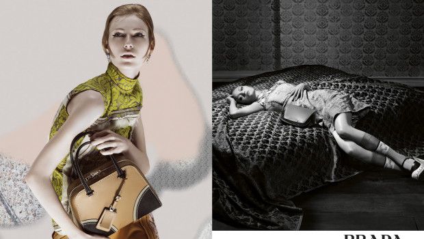 Prada campagna pubblicitaria donna primavera estate 2015: testimonial Gemma Ward, Julia Nobis e Ine Neefs