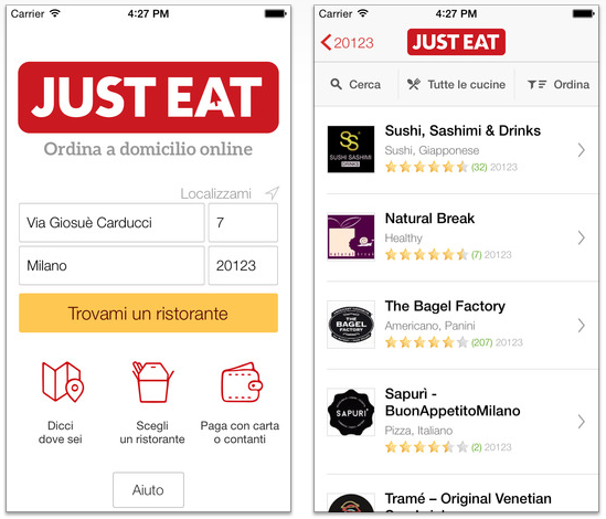 Su iTunes Store arriva Just Eat, l’app di cibo a domicilio per quando non si ha voglia di cucinare