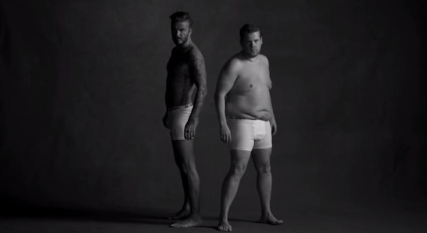 David Beckham James Corden: il video parodia per The Late Late Show, in mutande per D &amp; J Briefs