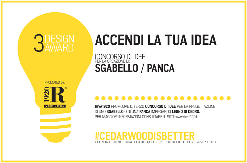 Riva 1920 lancia il 3° Design Award “Accendi la tua idea”