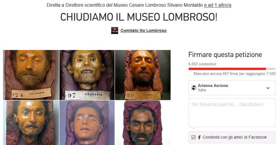 Museo di antropologia criminale Cesare Lombroso, guerra di petizioni online