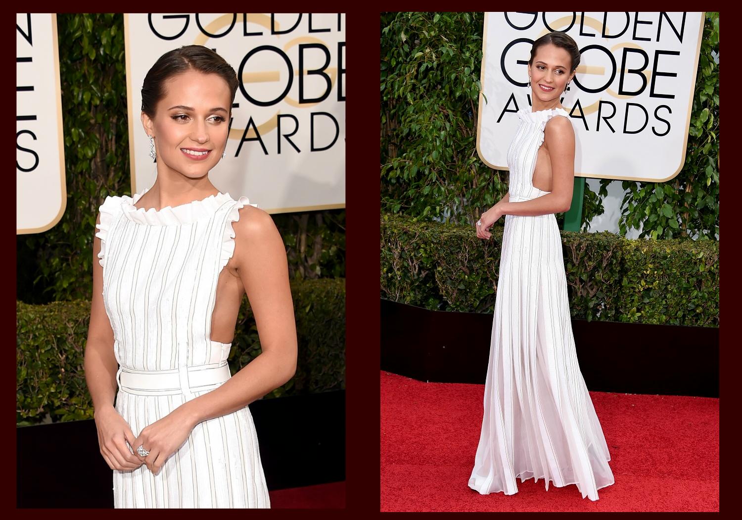 Alicia Vikander in Louis Vuitton ai Golden Globes di Los Angeles