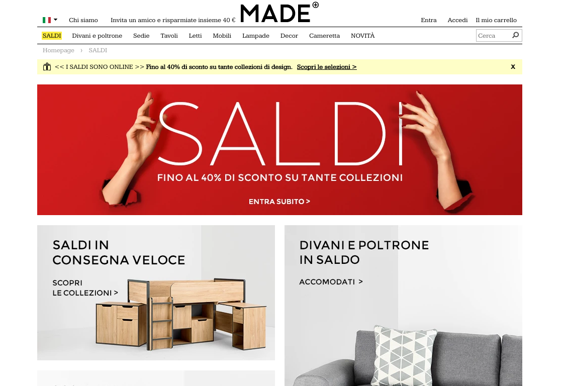 Made.com saldi invernali gennaio 2016
