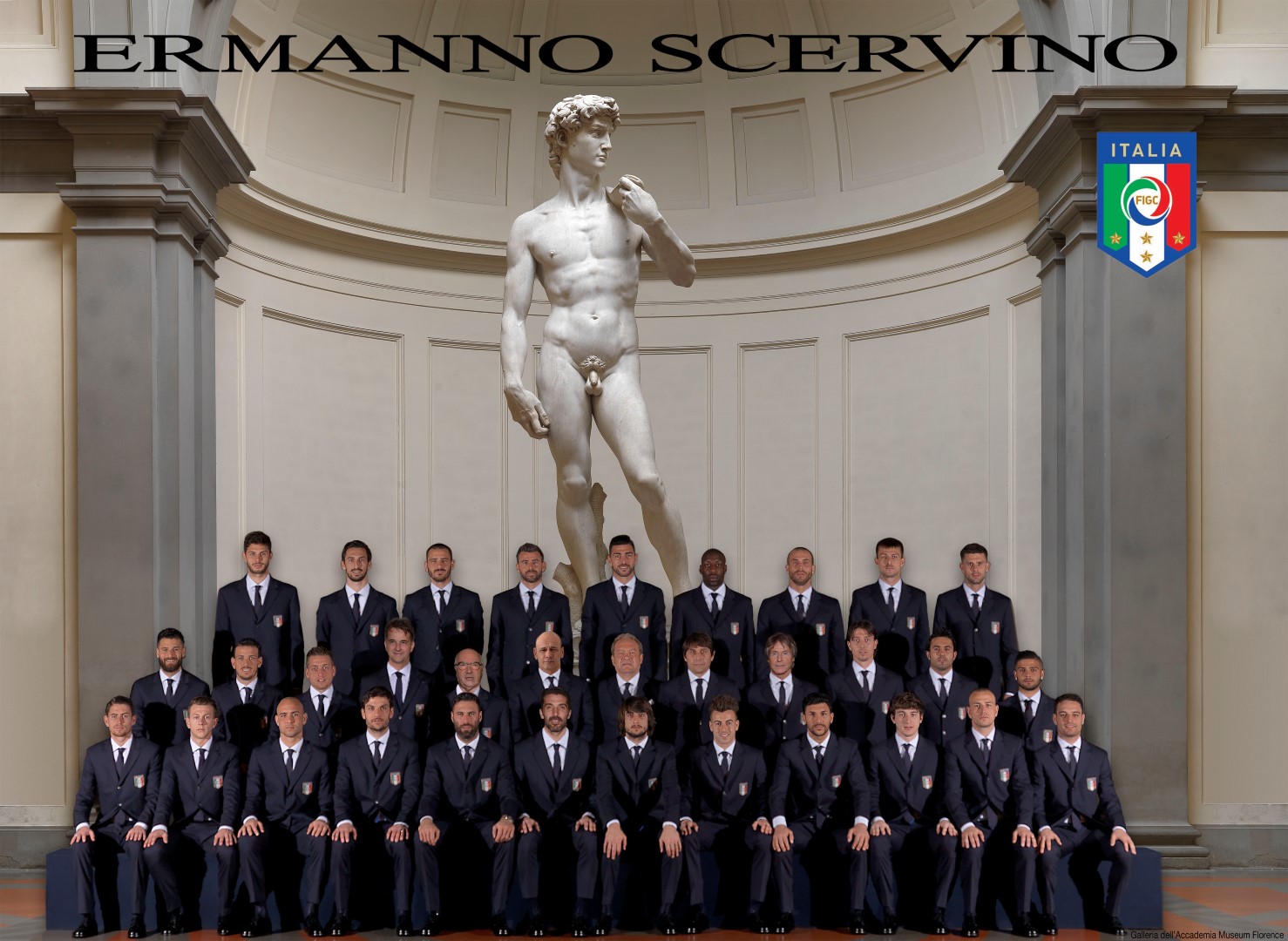 Nazionale Italiana di calcio Ermanno Scervino: la foto degli Azzurri ai piedi del David di Michelangelo