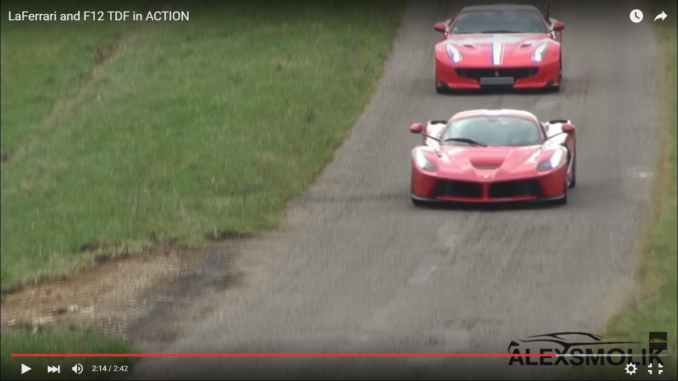 Ferrari LaFerrari ed F12tdf insieme sulle strade di campagna [Video]