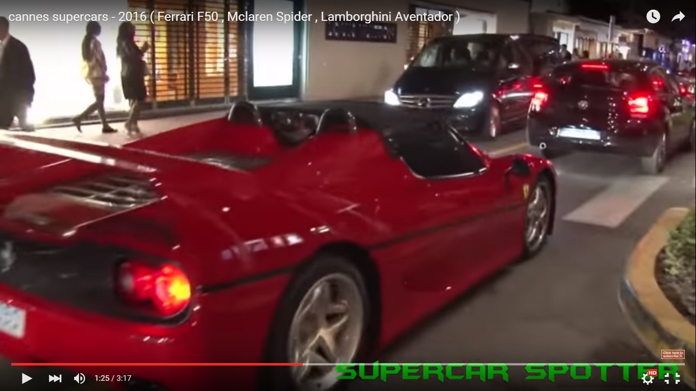 Ferrari F50 ed altre auto sportive a spasso per Cannes in Costa Azzurra [Video]