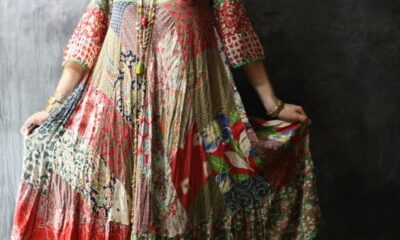 Abito di patchwork vintage a manica lunga