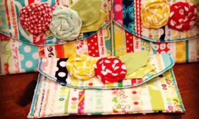 Clutch di patchwork, con fiori applicati
