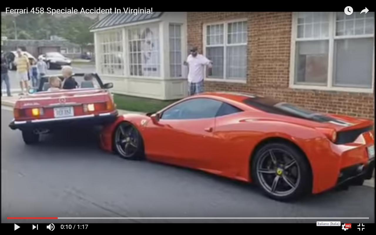 Ferrari 458 Speciale colpita in manovra in Virginia [Video]