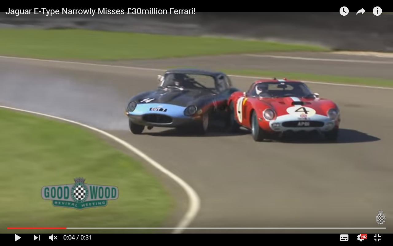 Ferrari 250 GTO sfiorata da una Jaguar a Goodwood [Video]