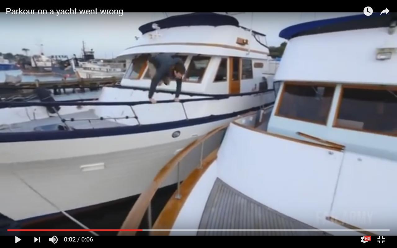 Parkour fra gli yacht con caduta in acqua [Video]