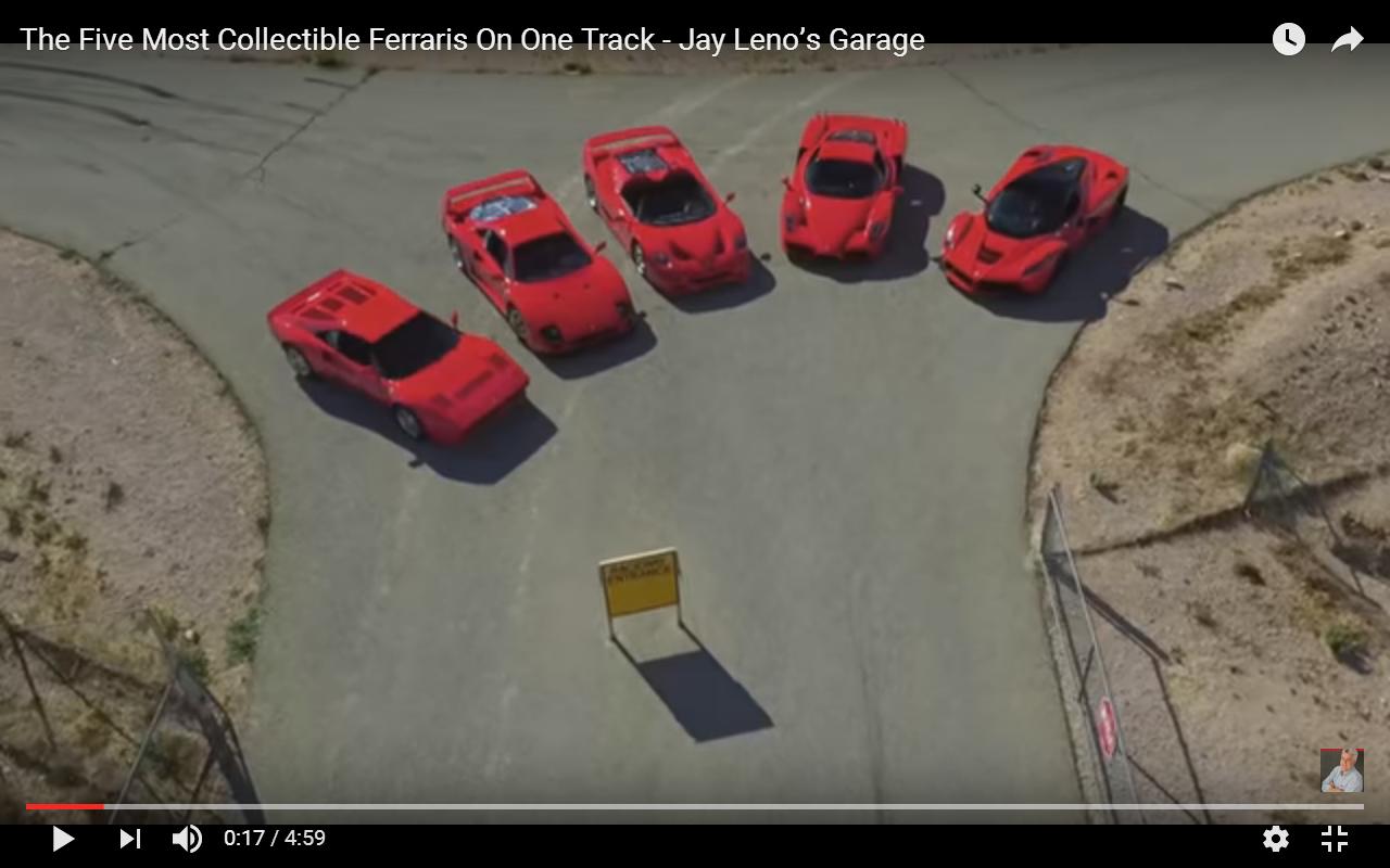 Ferrari LaFerrari-Enzo-F50-F40-Gto insieme nel Jay Leno&#8217;s Garage [Video]