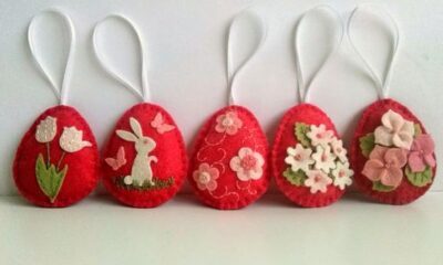 Uova di Pasqua di feltro nei toni del rosso