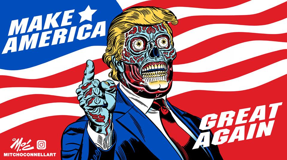 Trump come un alieno di &#8220;They live&#8221;: l&#8217;opera d&#8217;arte in Messico