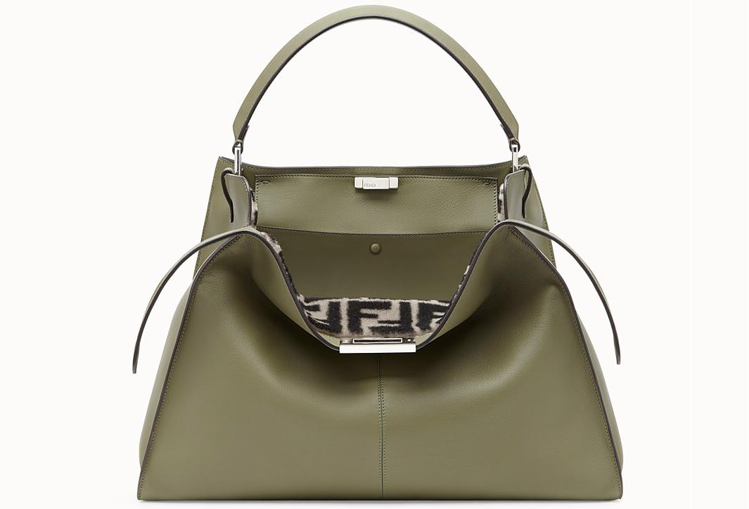 Borsa di lusso Fendi Peekaboo X-Lite in pelle verde