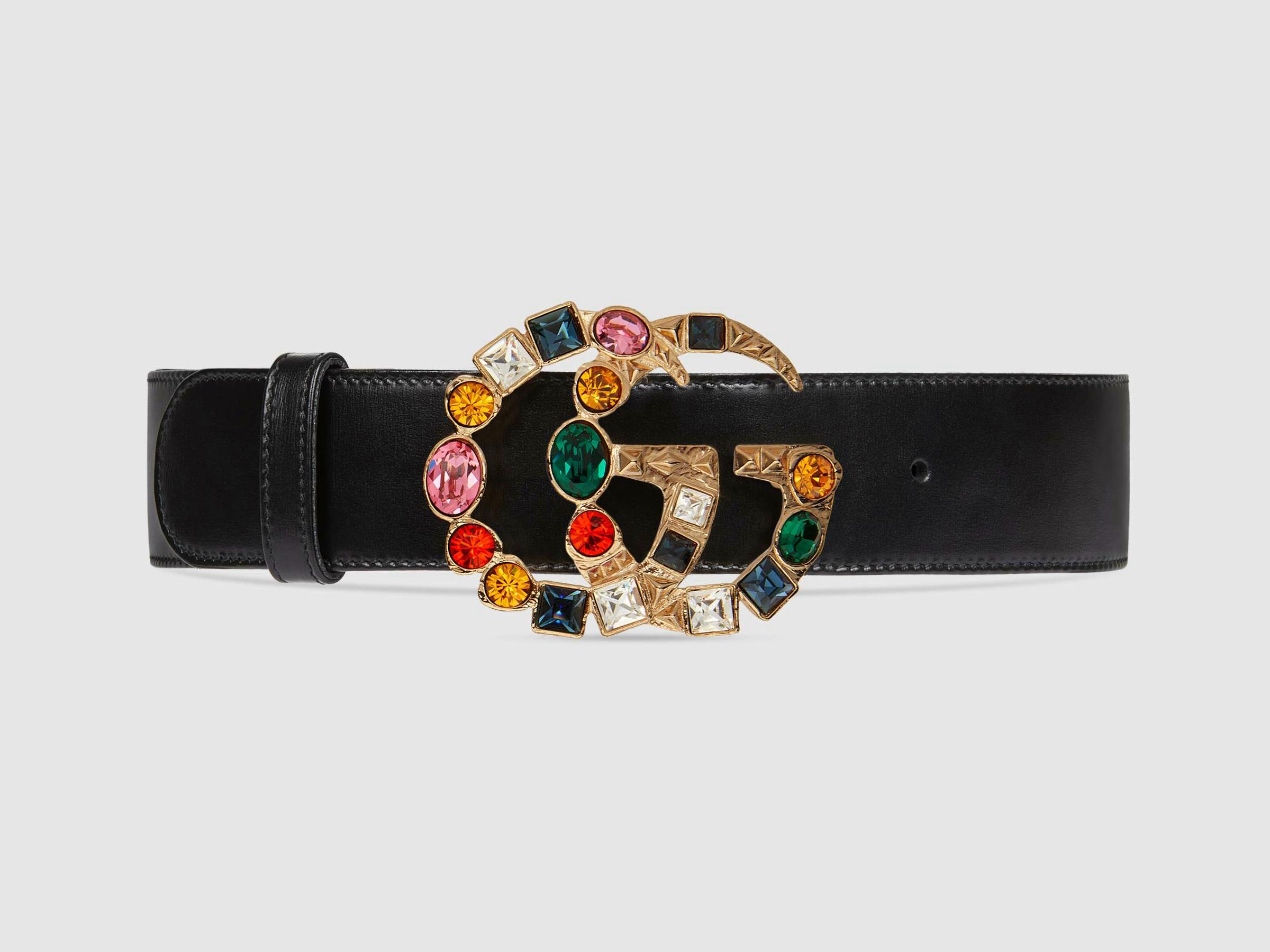 Cintura Gucci in pelle con fibbia Doppia G con cristalli